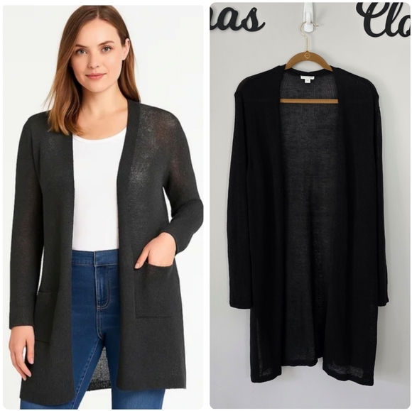 J. Jill Sweaters - J.Jill Linen Blend Open Front Long Black Cardigan Sweater Size Large